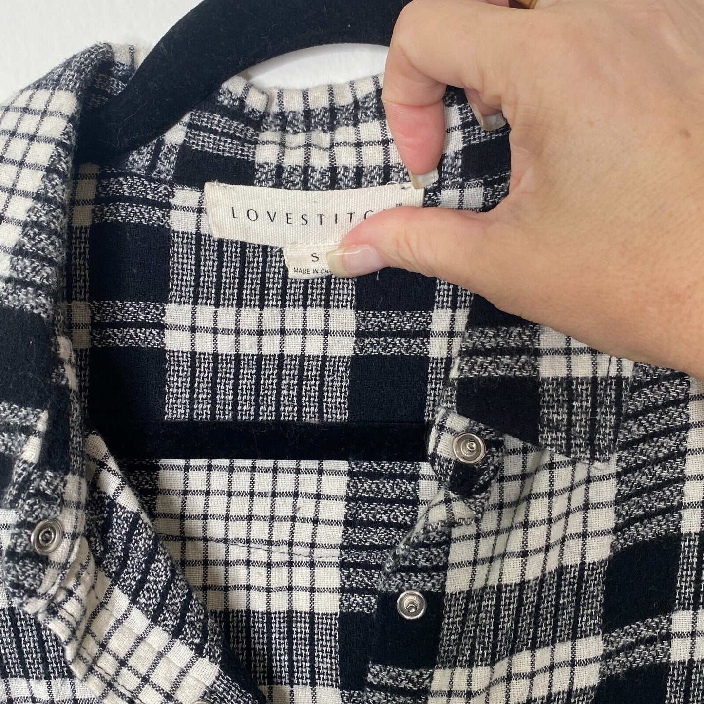 Lovestitch Long Sleeve Pocketed Black White Plaid Button Up Flannel Shirt S