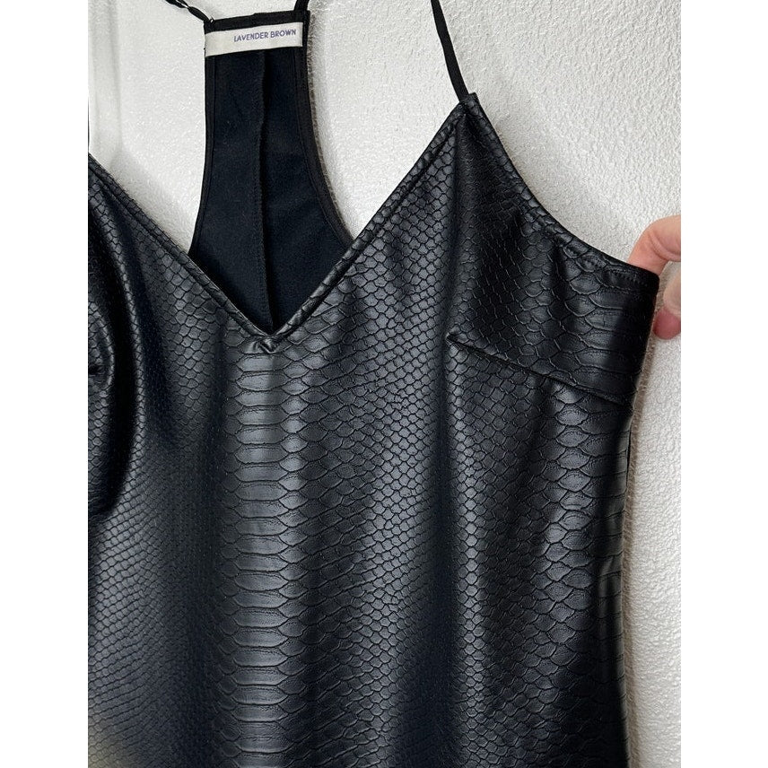 Lavender Brown Black Faux Leather Snakeprint VNeck Racerback Tank Top L
