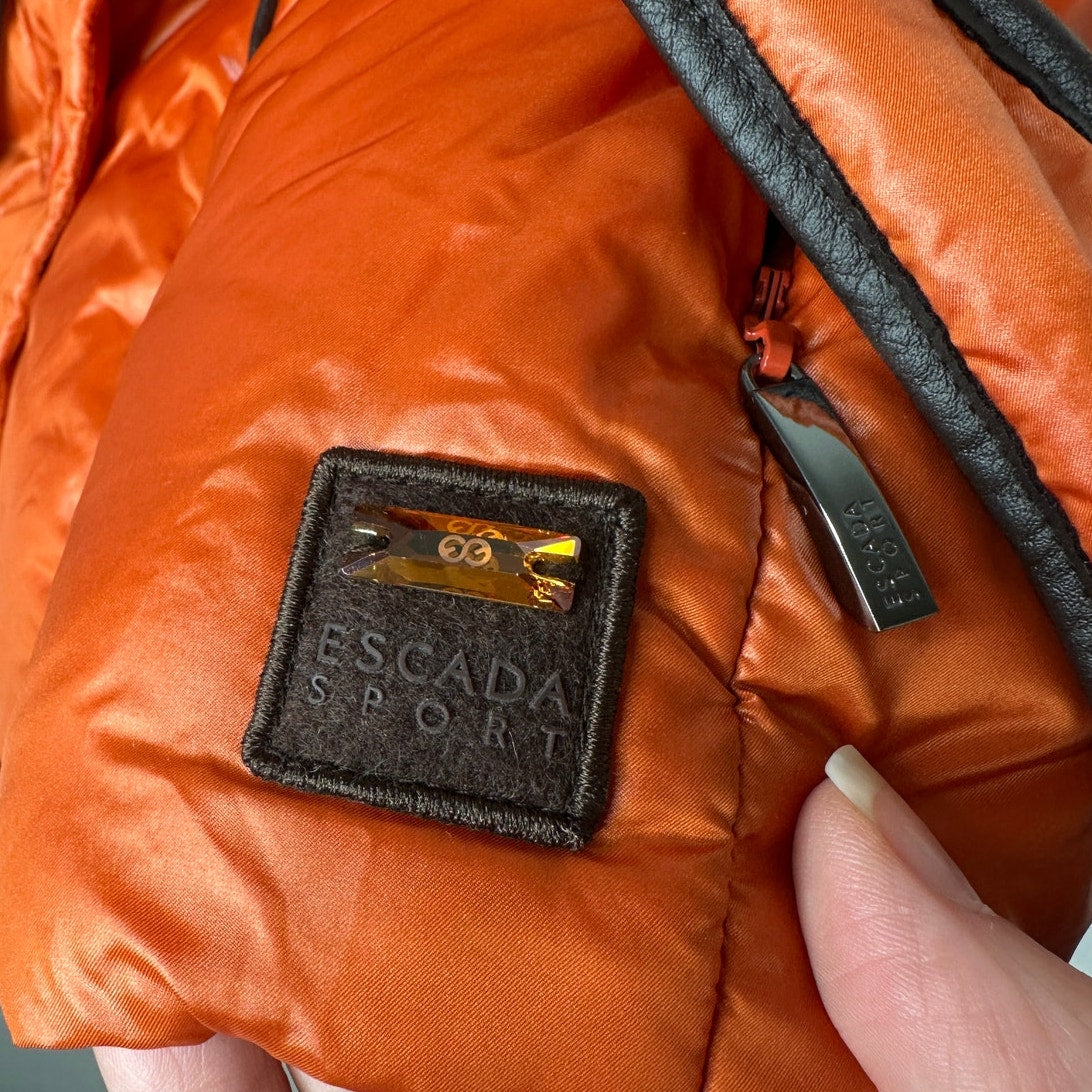 Escada Sport Orange Goose Down Quilted Puffer Belted Vest 38 / 8