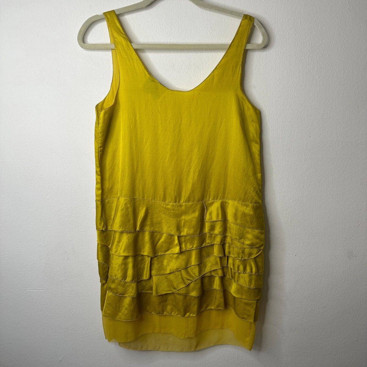3.1 Phillip Lim Scoop Neck Chartreus Yellow Silk Blend Ruffled Tank Dress Mini 2