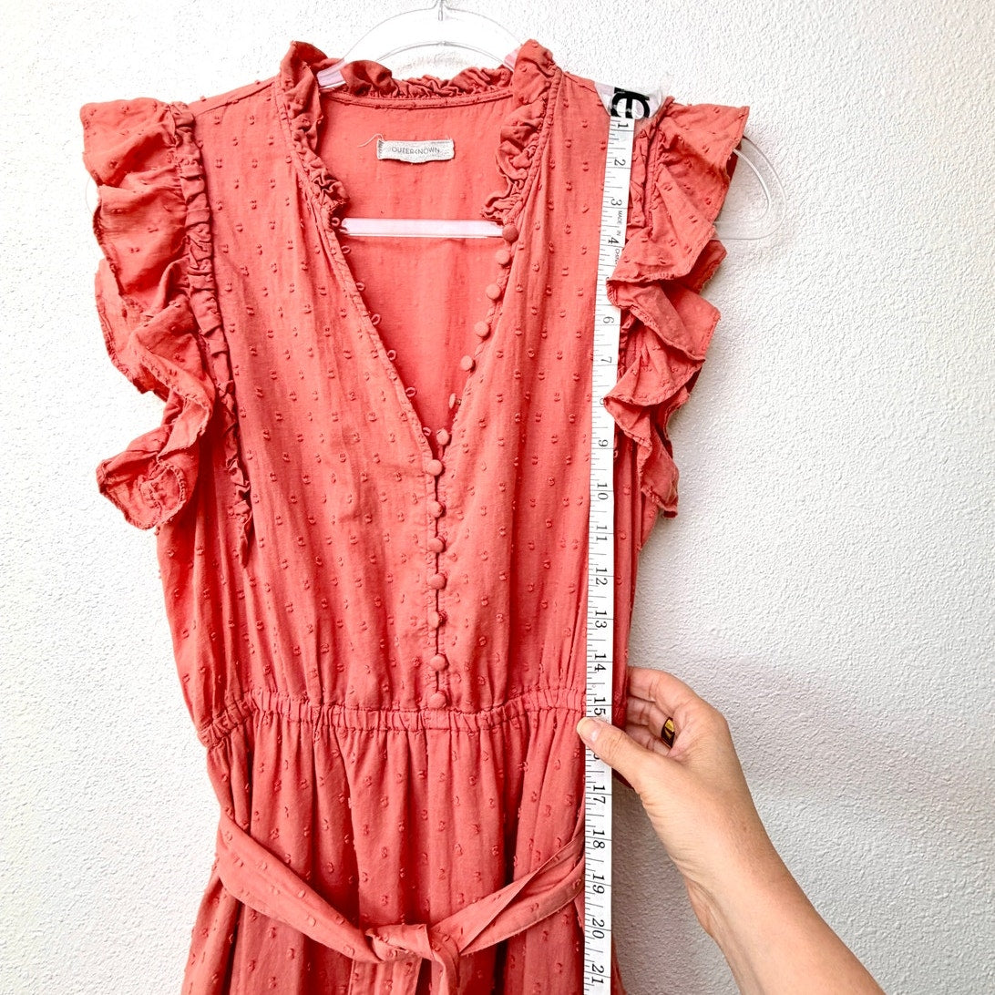 Outerknown Canyon Ruffle Maxi Dress Coral Swiss Dot Cotton Women's US XS