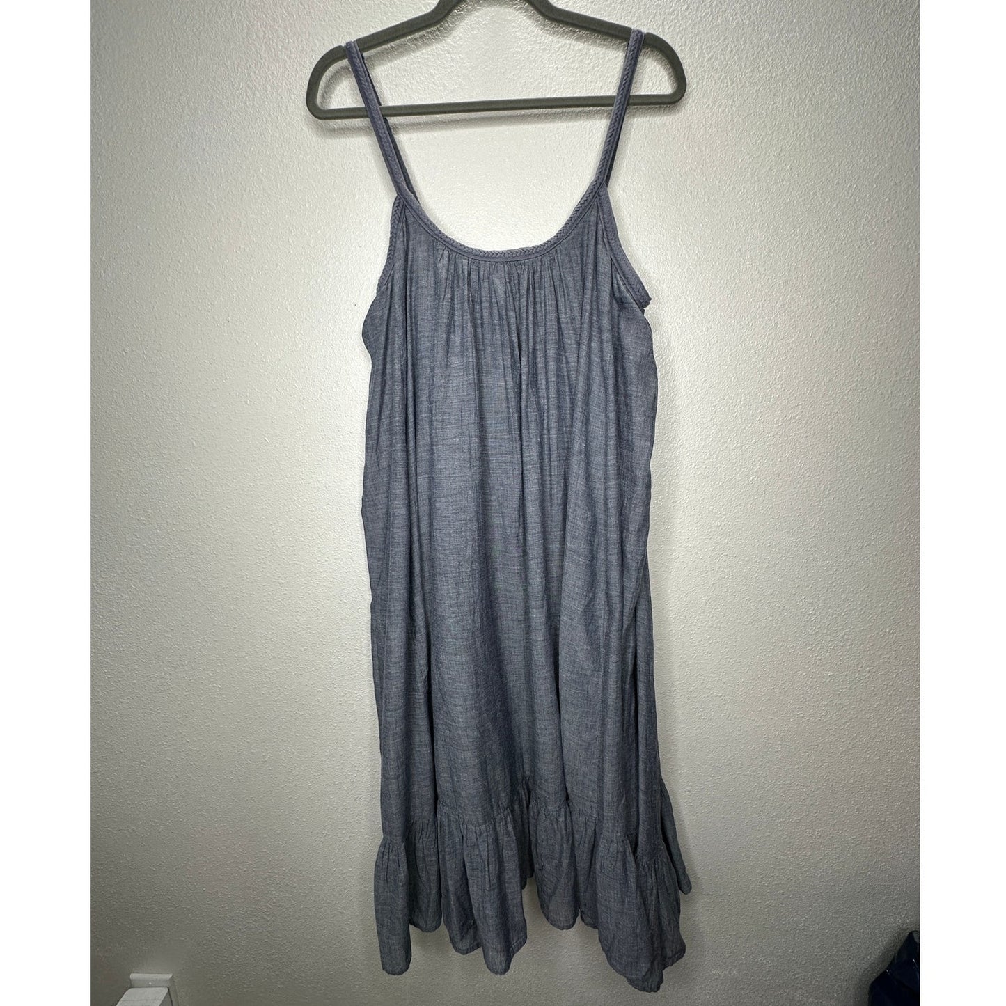Vetiver Blue Gray Denim Round Braided Neckline & Strap Ruffle Dress 4