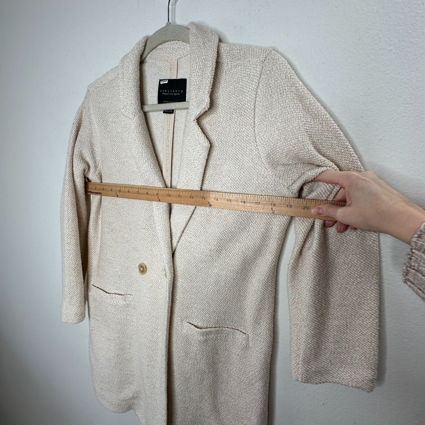 Sanctuary Cream Longline Knit Blazer 2 Button, Pocketed, Effortless Chic XSP