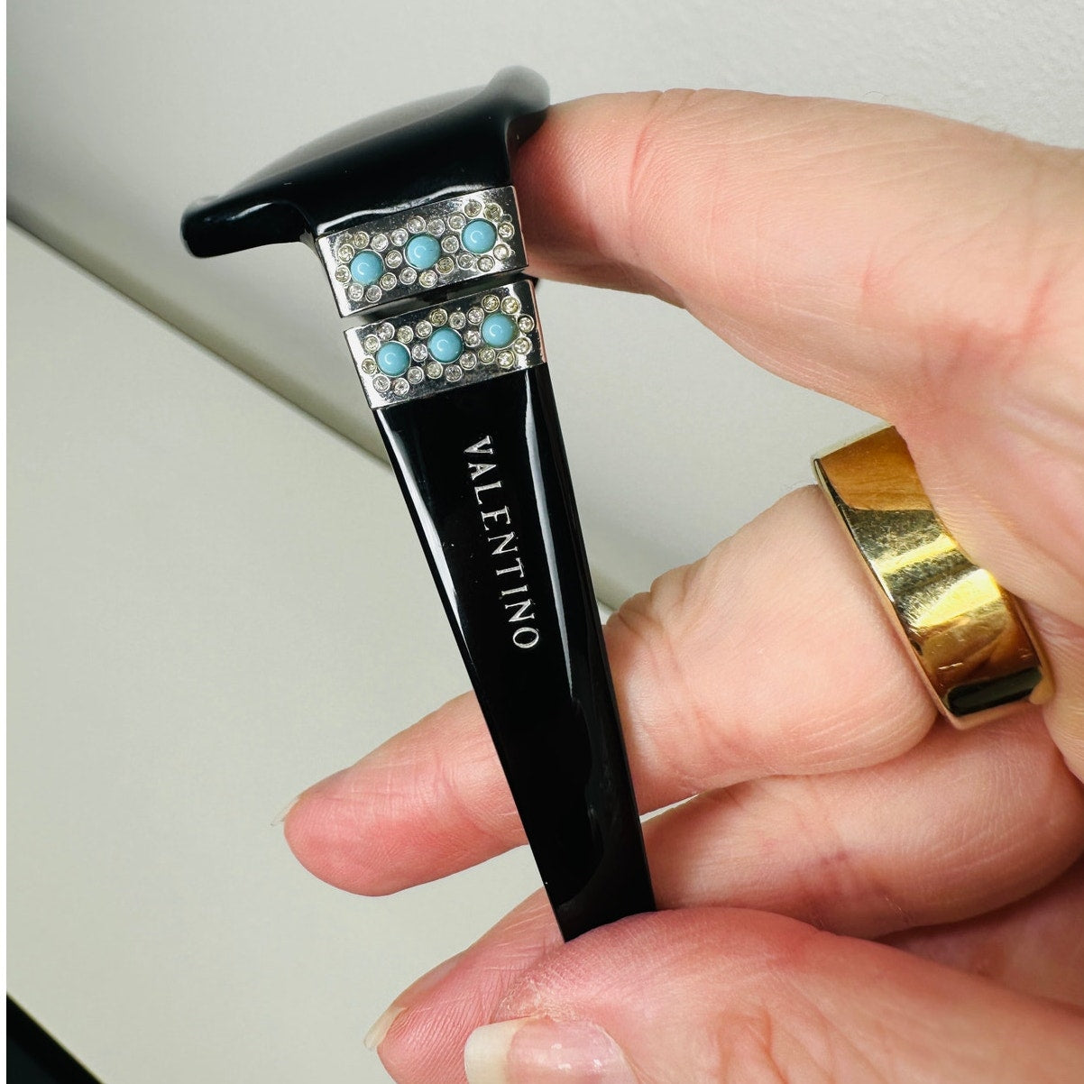 Valentino Black Sunglasses with Silver & Blue Bead Embellishment