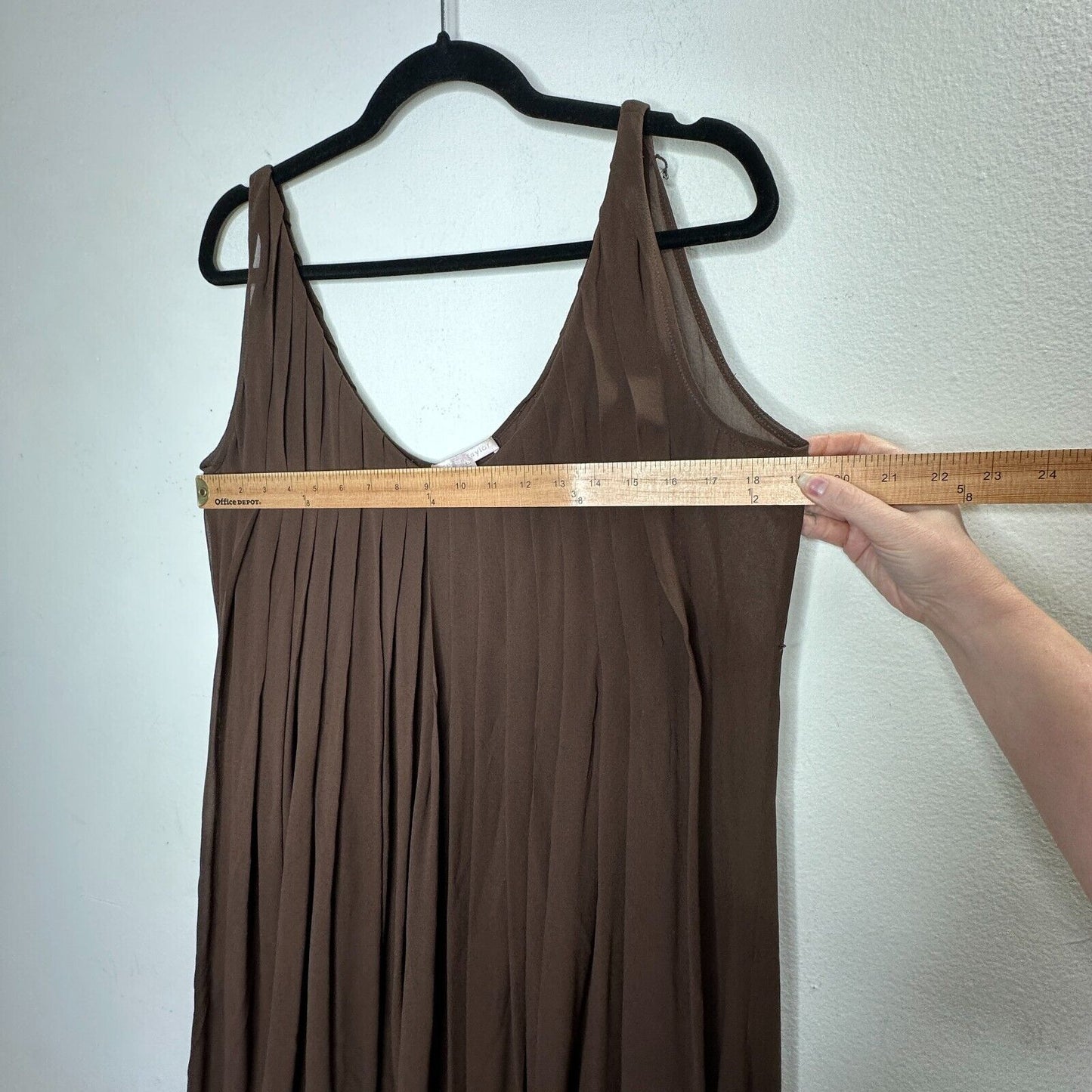 Rebecca Chocolate Flowy Sheer Pleated Round Neck Sleeveless Velvet Hem Dress 2