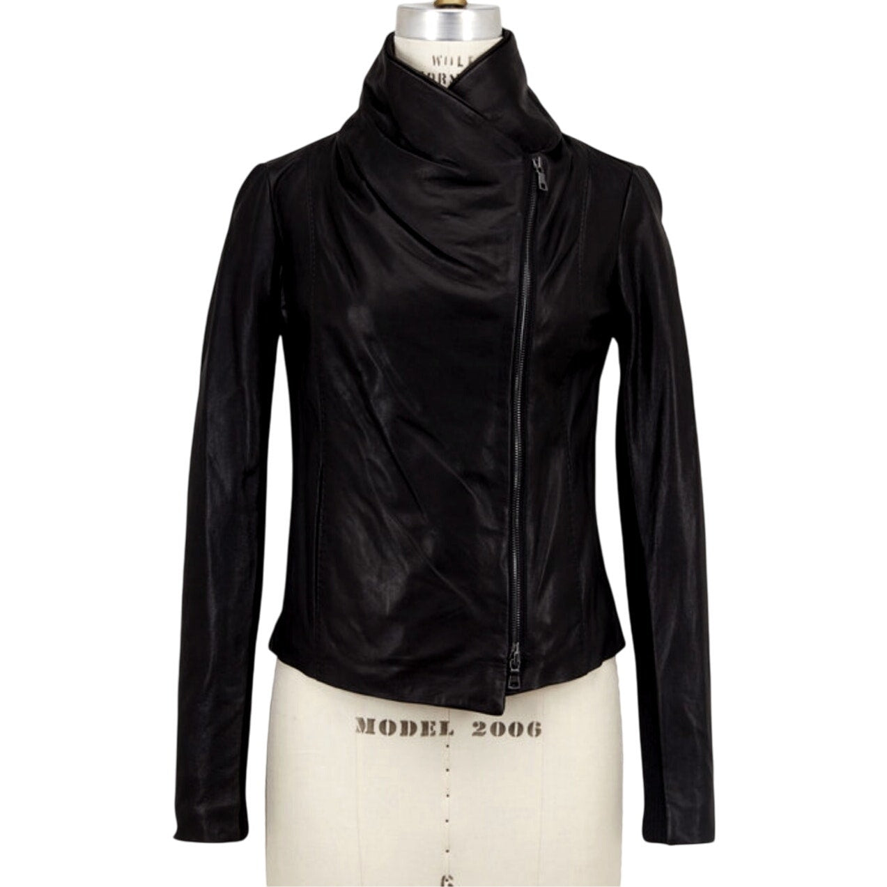 Vince Black Soft Lamb Leather Scuba Moto Jacket Asymmetrical Zip  S