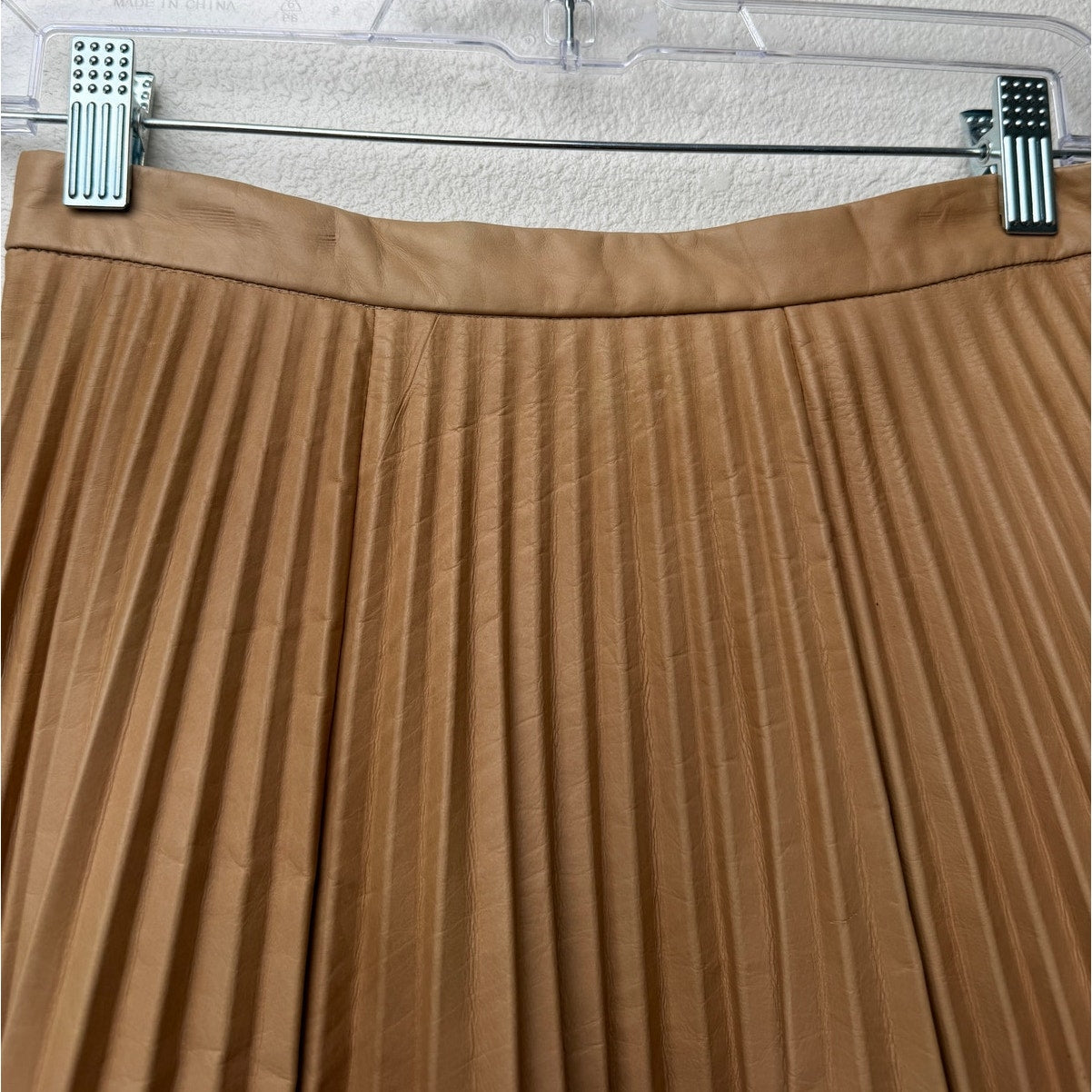 August Getty Atelier Accordion Pleat Leather Maxi Skirt Tan Women's US 4