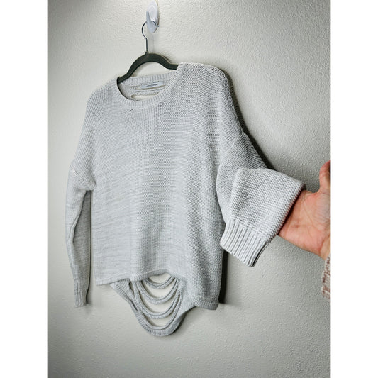 Stitches & Stripes Light Gray Crew Neck Distressed Back Sweater XL