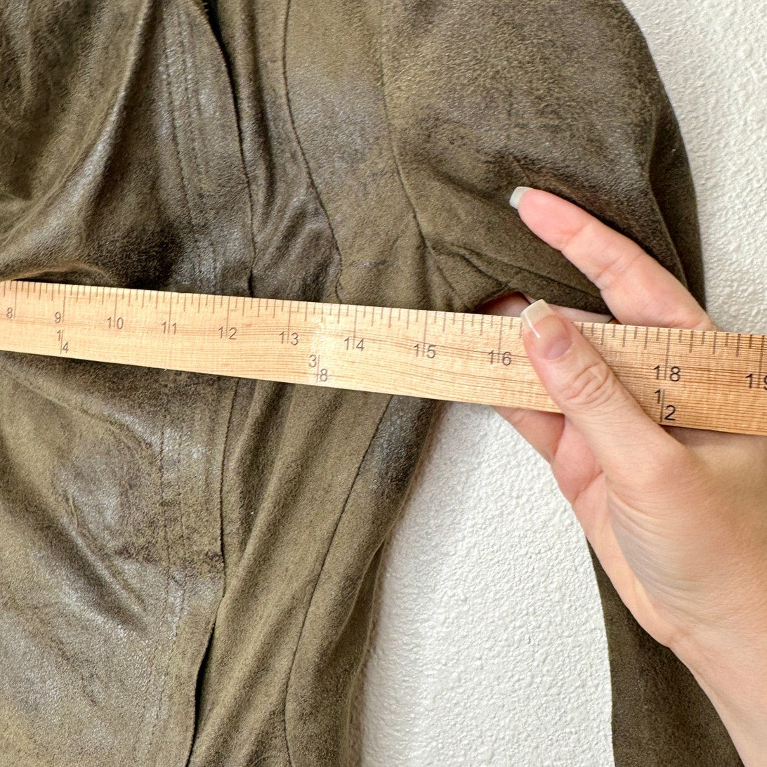 Zara Olive Green & Black Suede Long Sleeve Side Zip Cowel Neck Jacket XS