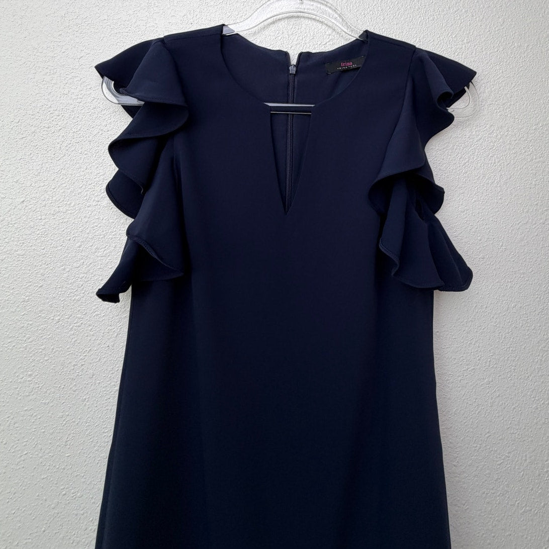 Trina Turk Navy Ruffle Sleeve Keyhole Sheath Cocktail Dress XS