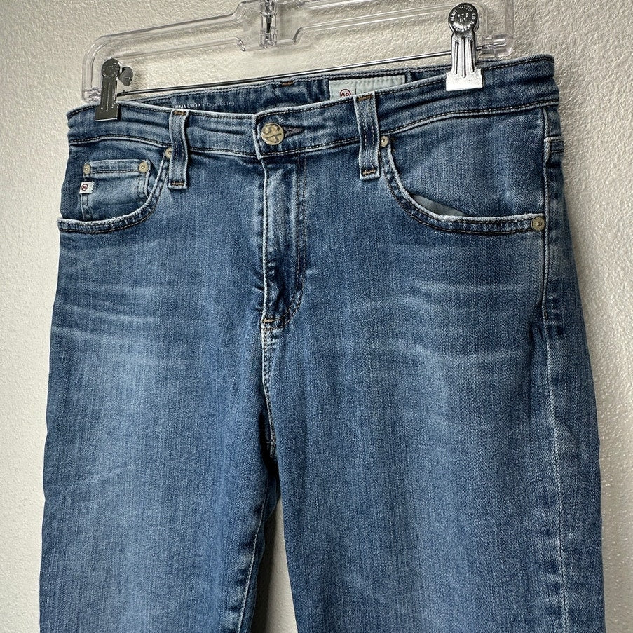 AG Medium Wash Whiskered Prima Crop Cigarette Leg Jeans 30