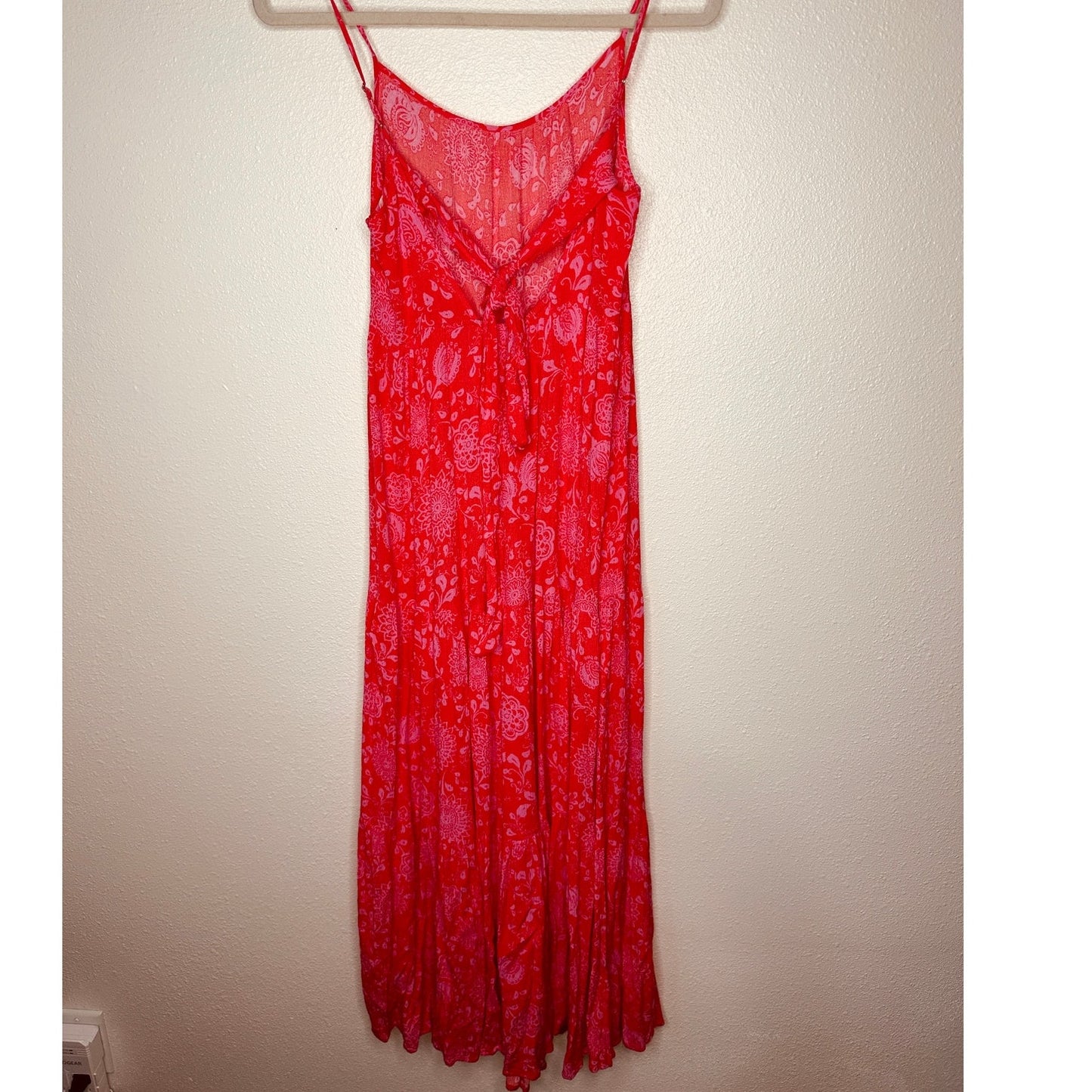 Lush Red & Pink Scoop Neck Open Tie Back Floral Print Boho Midi Sun dress S