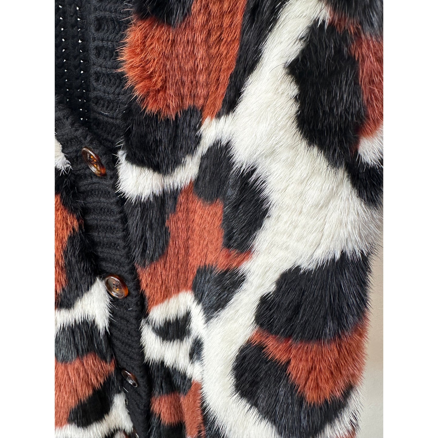 Fendi Black Chunky Balloon-Sleeve Cashmere and Mink Fur Animal Print Sweater 6