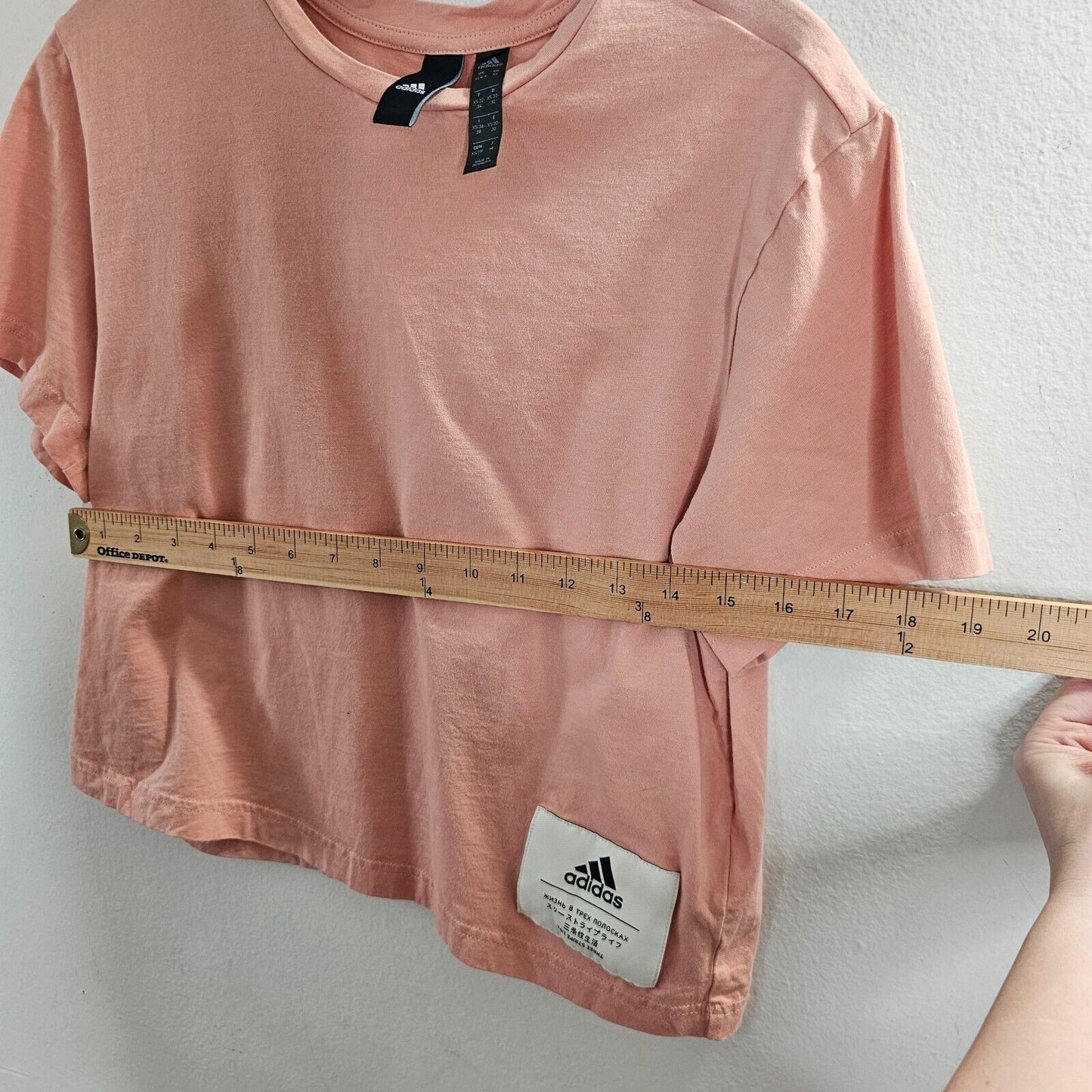 Adidas Peach Three-Stripe Life Boyfriend Short Sleeve Crew Neck Cropped Tee XS