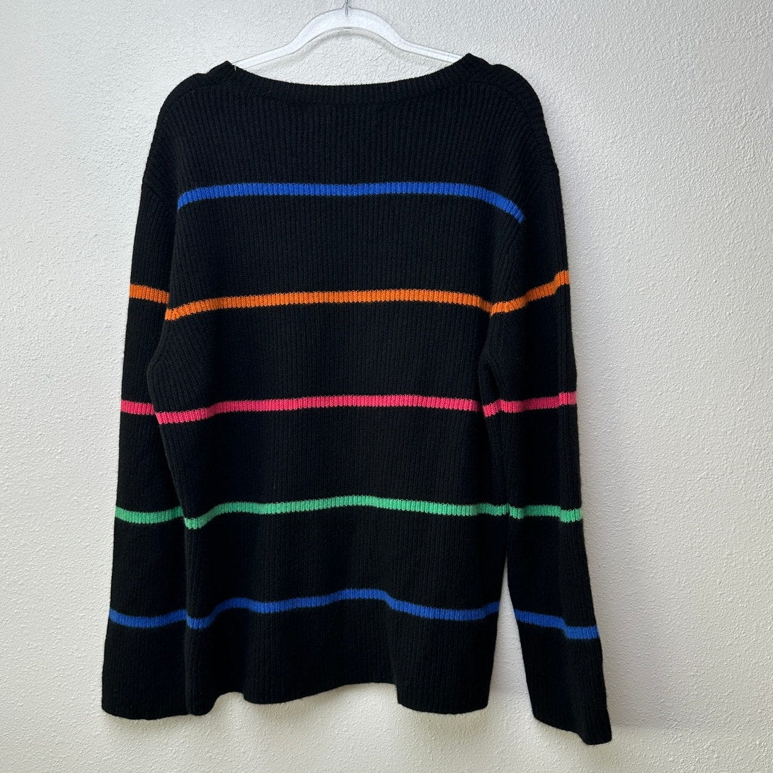 The Elder Statesman Black Multicolor Stripe Cashmere Sweater M