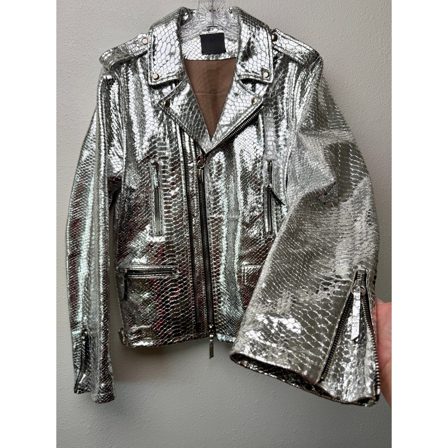 Giuseppe Zanotti Silver Python Moto Jacket Women's L