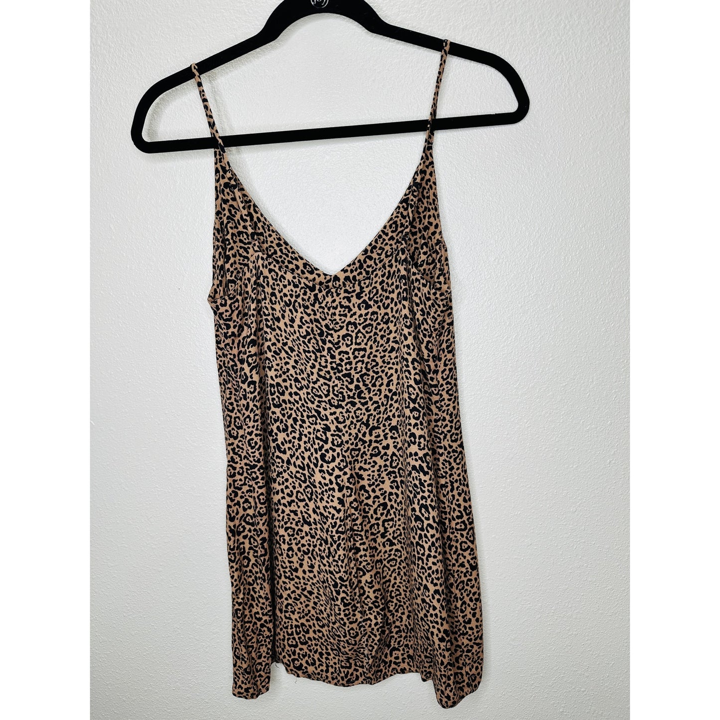 Reformation Marlowe Black Tan Leopard Print Mini Front Slit Dress XS