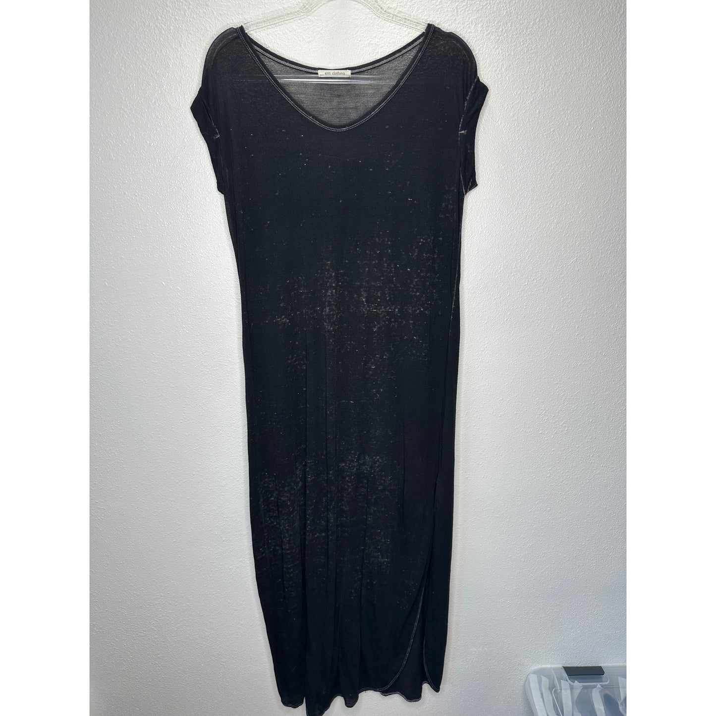 Enti Clothing Black Thin Sheer Speckled Print Sleeveless Maxi Dress 14