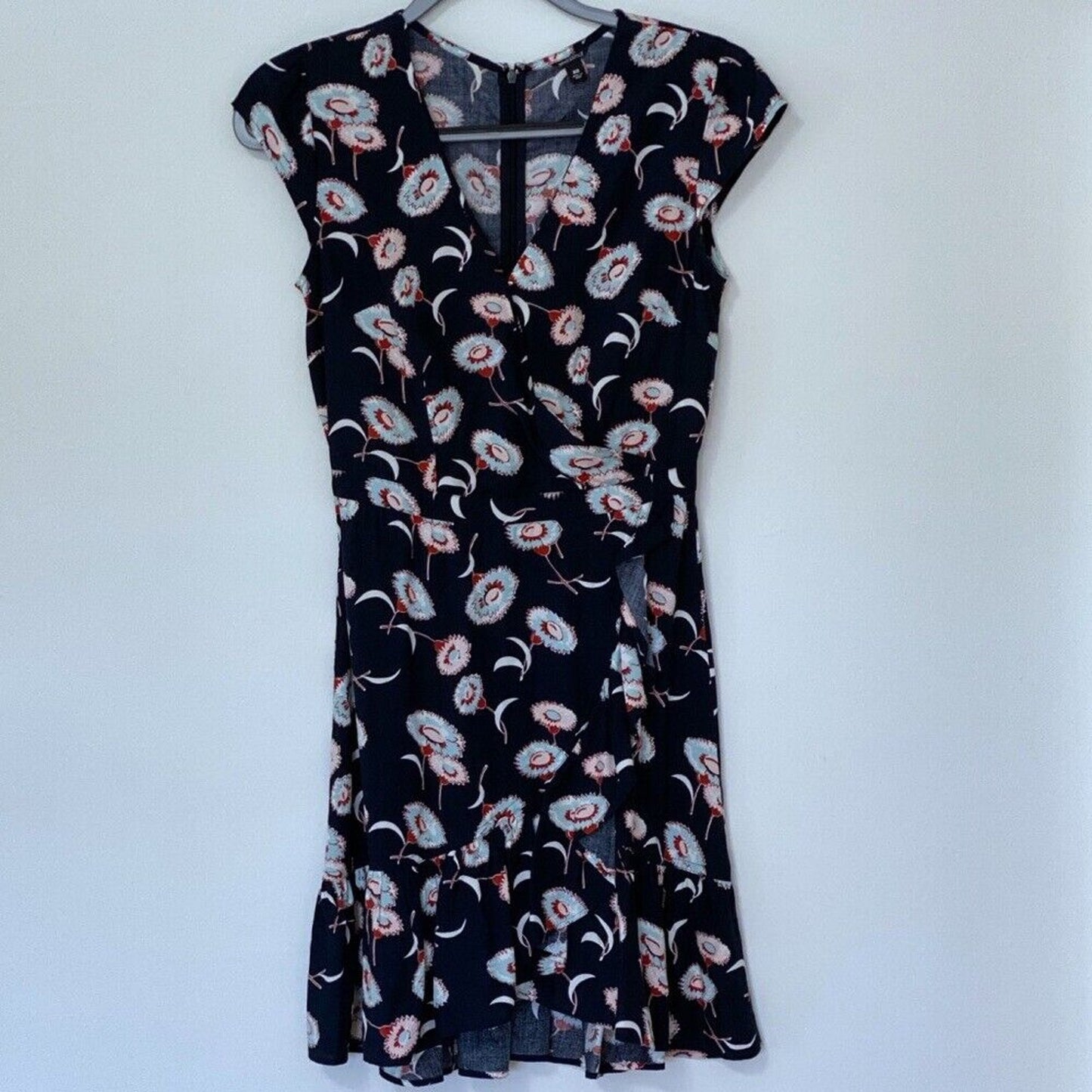 J Crew Mercantile Navy an Rust Faux Wrap Tiered Ruffle Mini Dress Floral Size 00