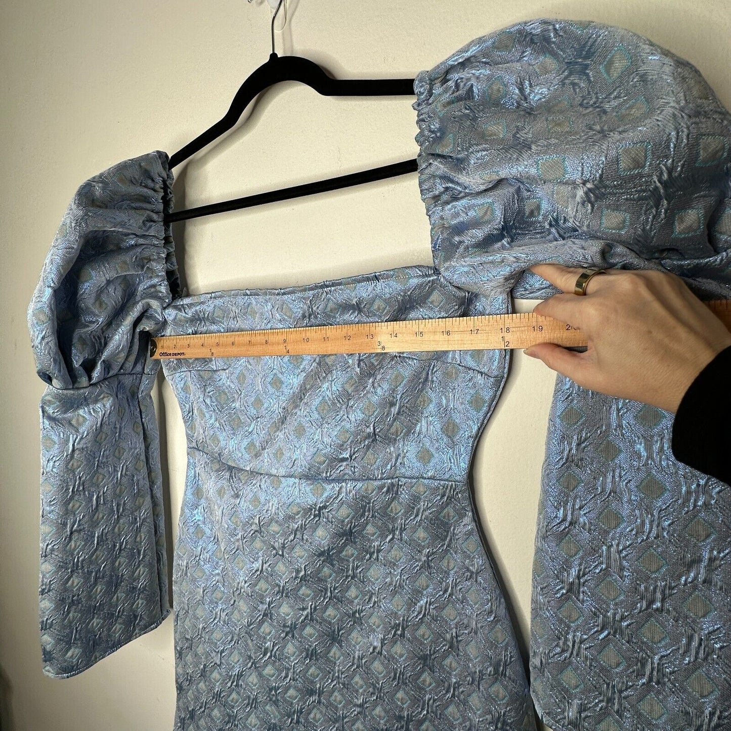 Olivia Rose Cute Blue Ophelia Diamond Crinkle Square Neck Puff Sleeve Mini XL