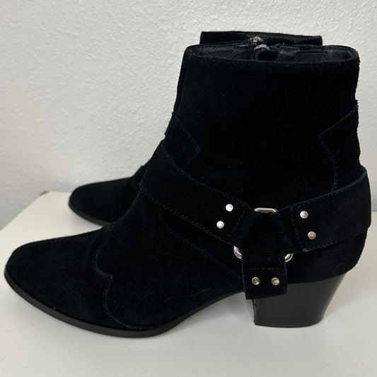Caverley Black Suede Western Heeled Zip Ankle Boot Booties 39 / 8