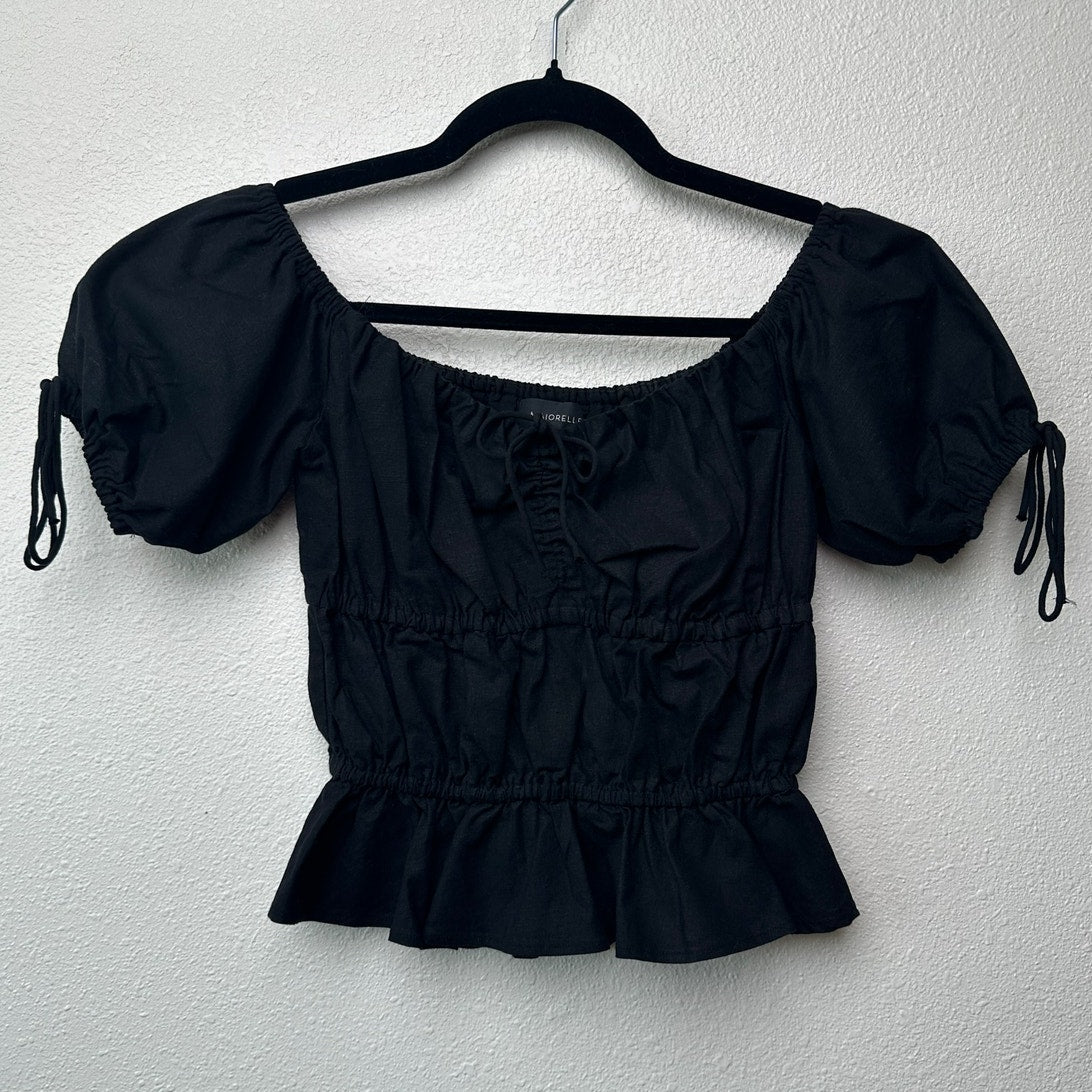 Majorelle Hearst Top Black XS Off Shoulder Puff Sleeve