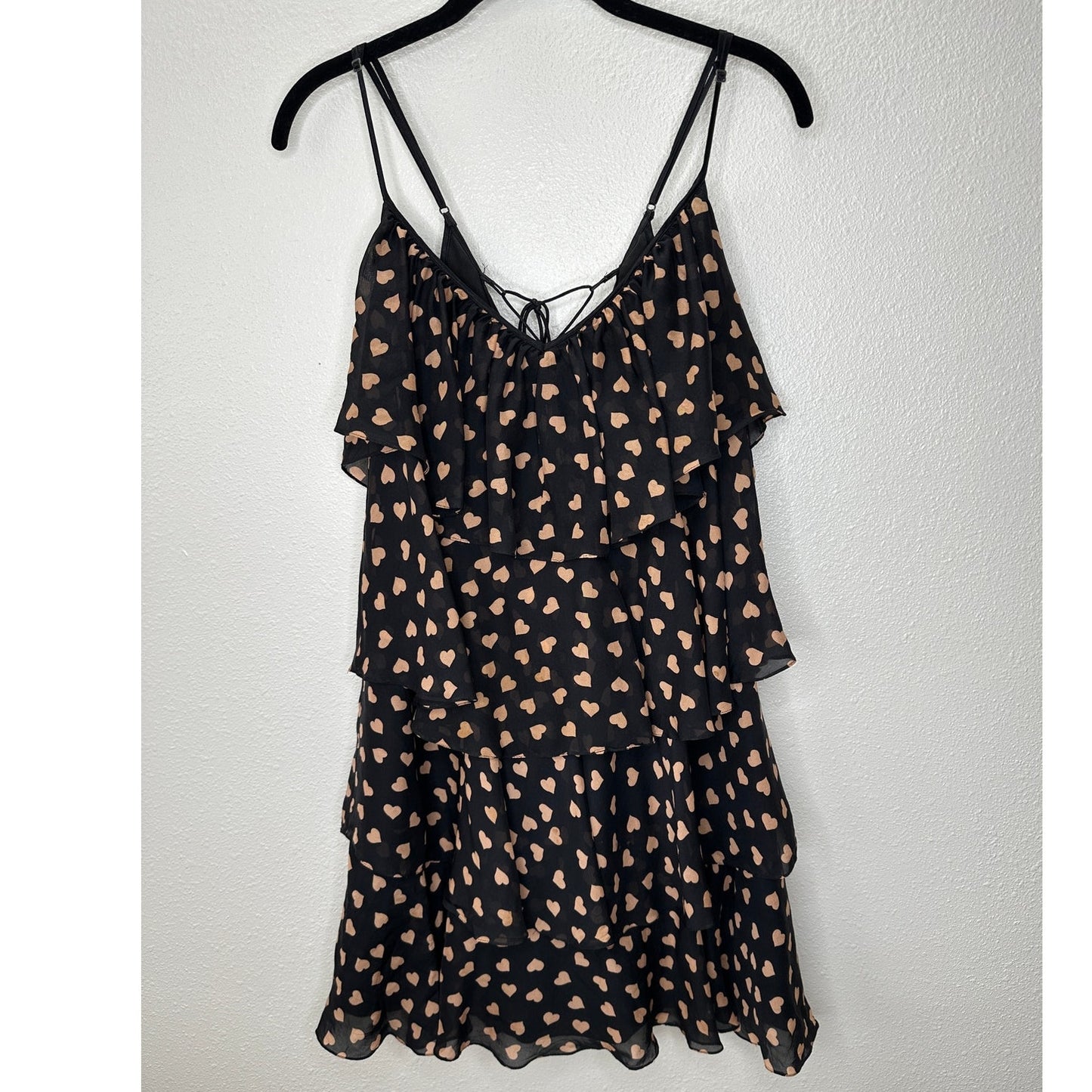 Carina Duek Black Peach Polka Dot Heart Vneck Tiered Ruffle Mini 40 / S