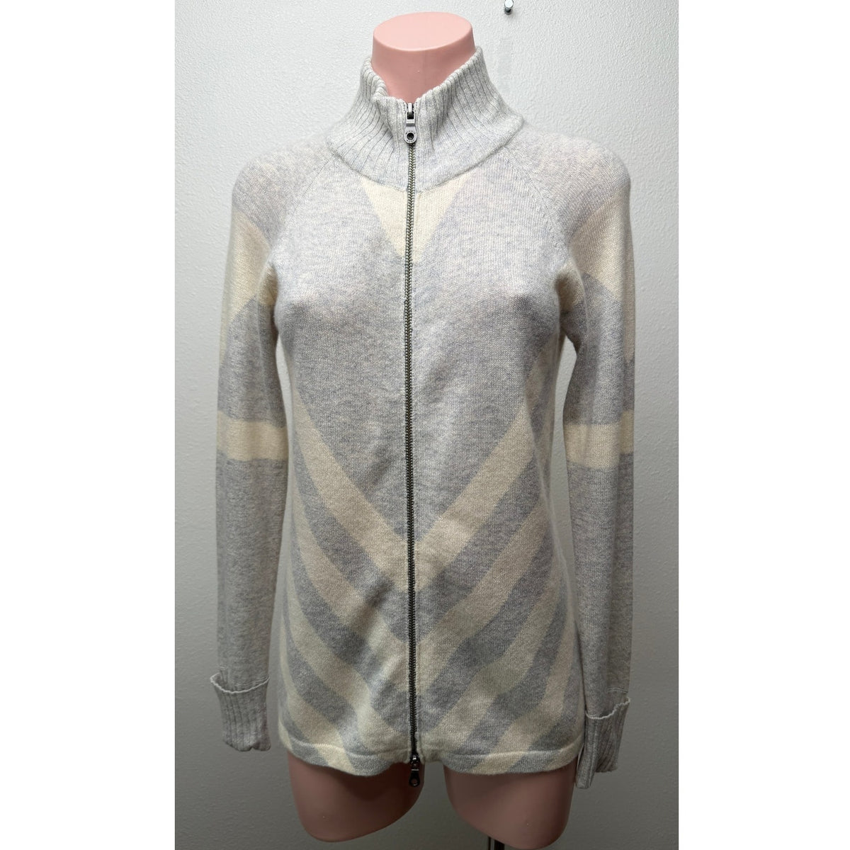 Minnie Rose Gray Ivory Cashmere Zip Cardigan Women S