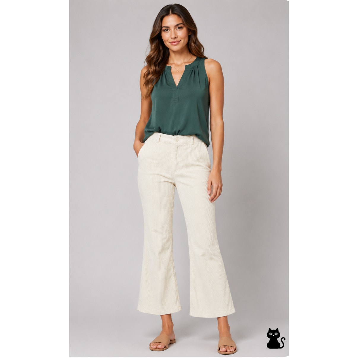 Amuse Society Winter White Wide Corduroy Back Pocket Ankle Flare Pants 27