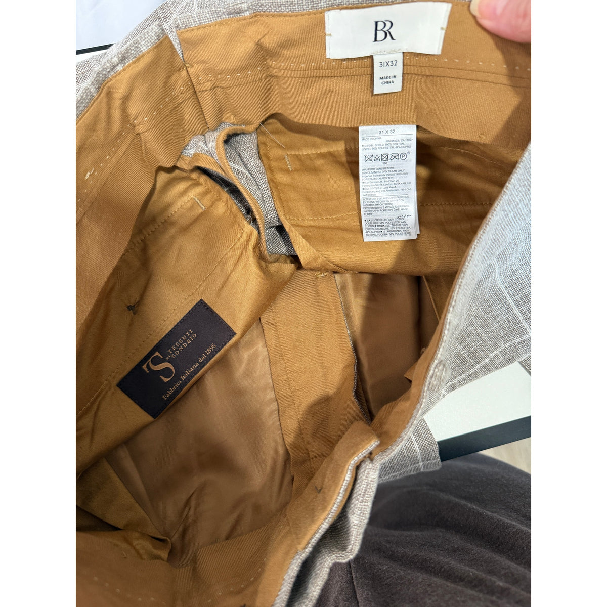 Banana Republic Taupe Windowpane Trousers Men 31x32
