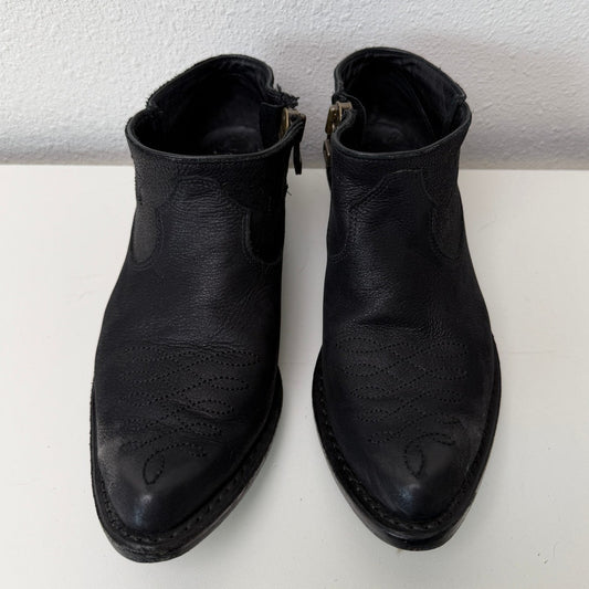 Anine Bing Lou Boot Black Leather Western Ankle Boots Size US 8 EU 38