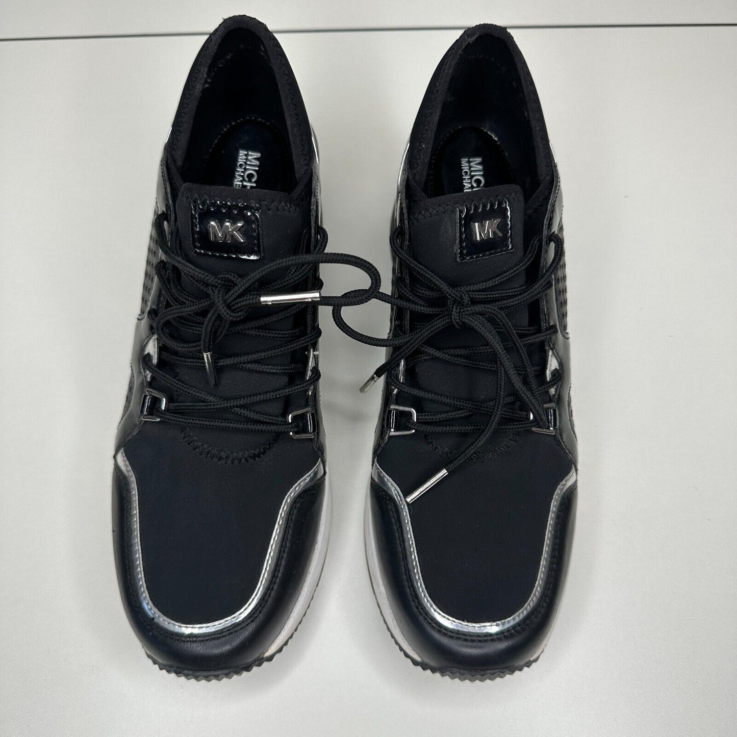 Michael Kors Black Scout Trainer Scuba Leather Wedge Sneaker Star Design 9