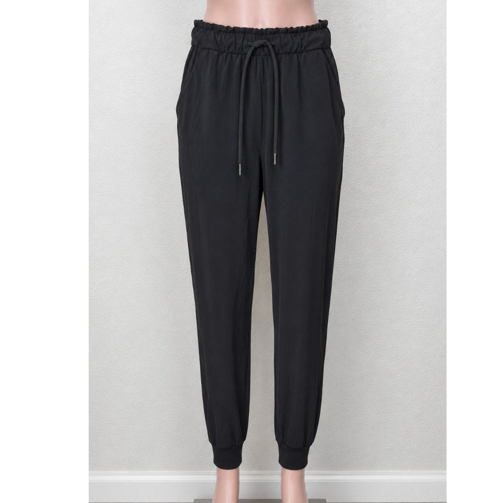 Lululemon Black Stretch High Rise Jogger Drawstring Waist Banded Hem 6