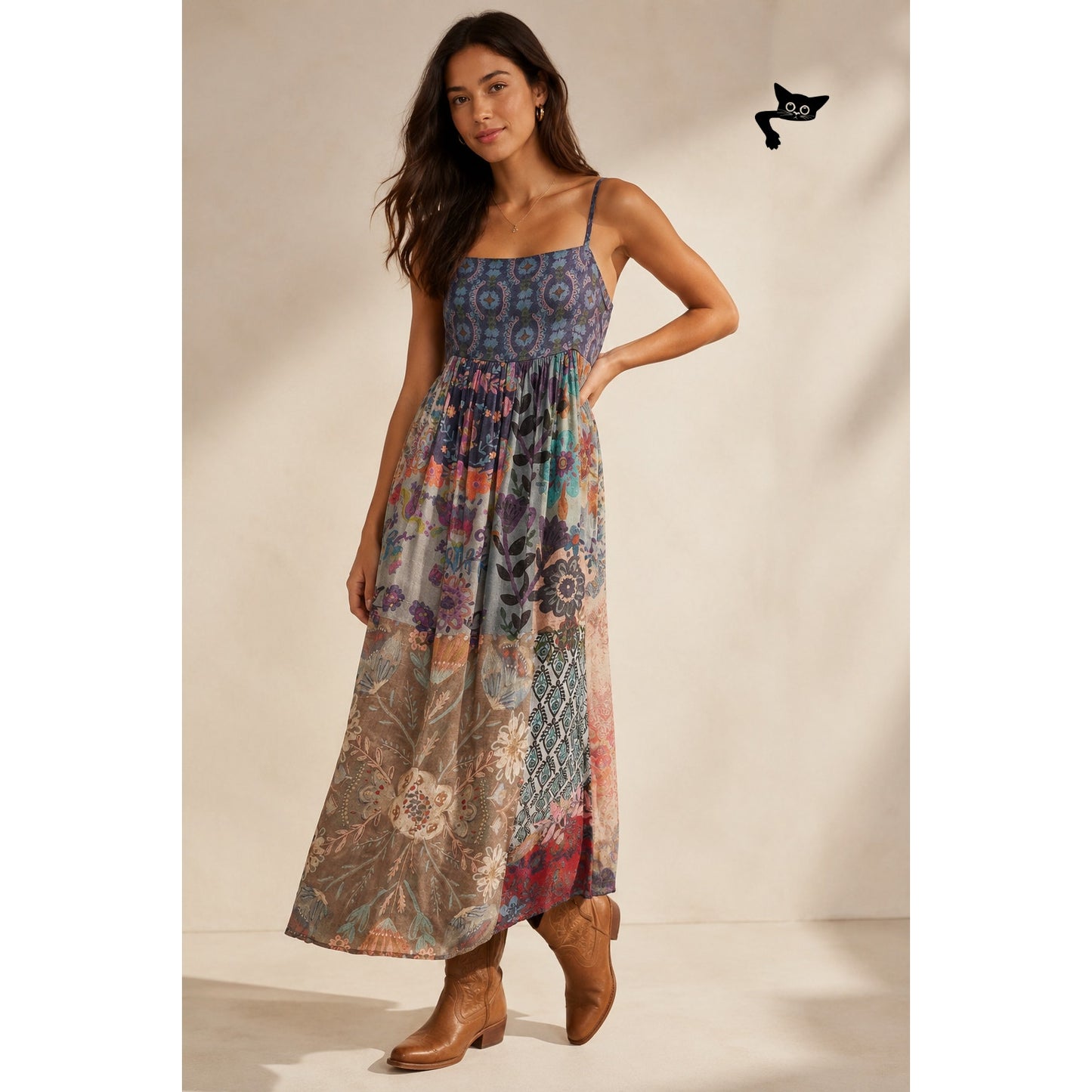 Natural Life Womens Blue Patchwork Maxi Dress S