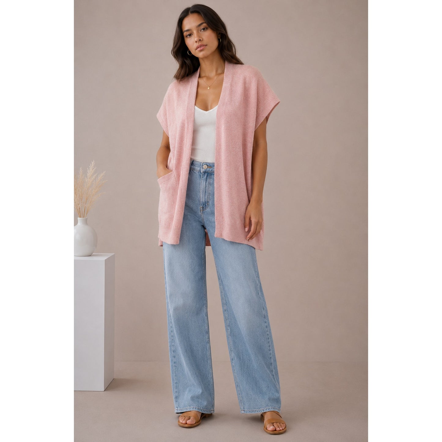 NWT Sablyn Peony Pink Rooney Shawl 100% Cashmere Open Front Sweater Vest S