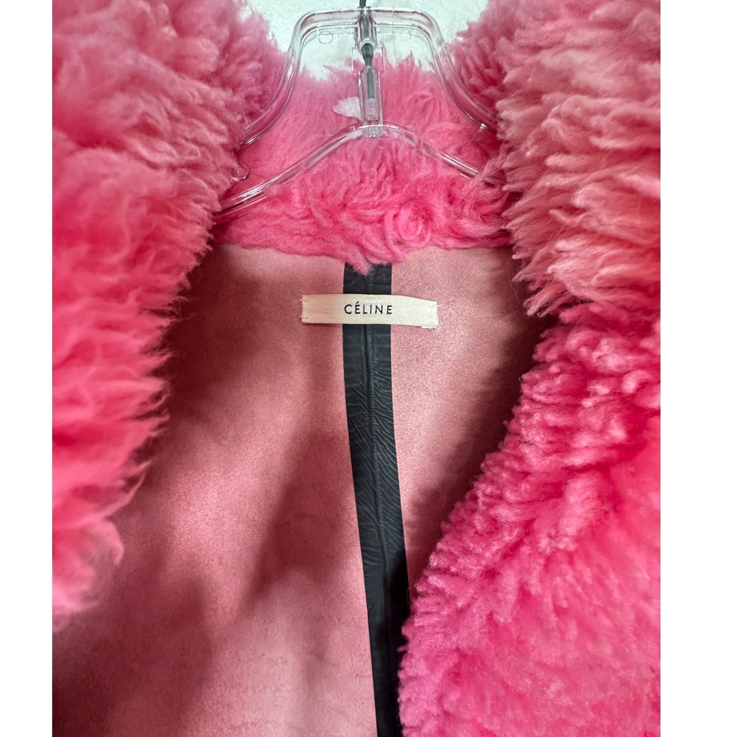 Celine Pink Shearling Belted Longline Coat Women’s Size 8