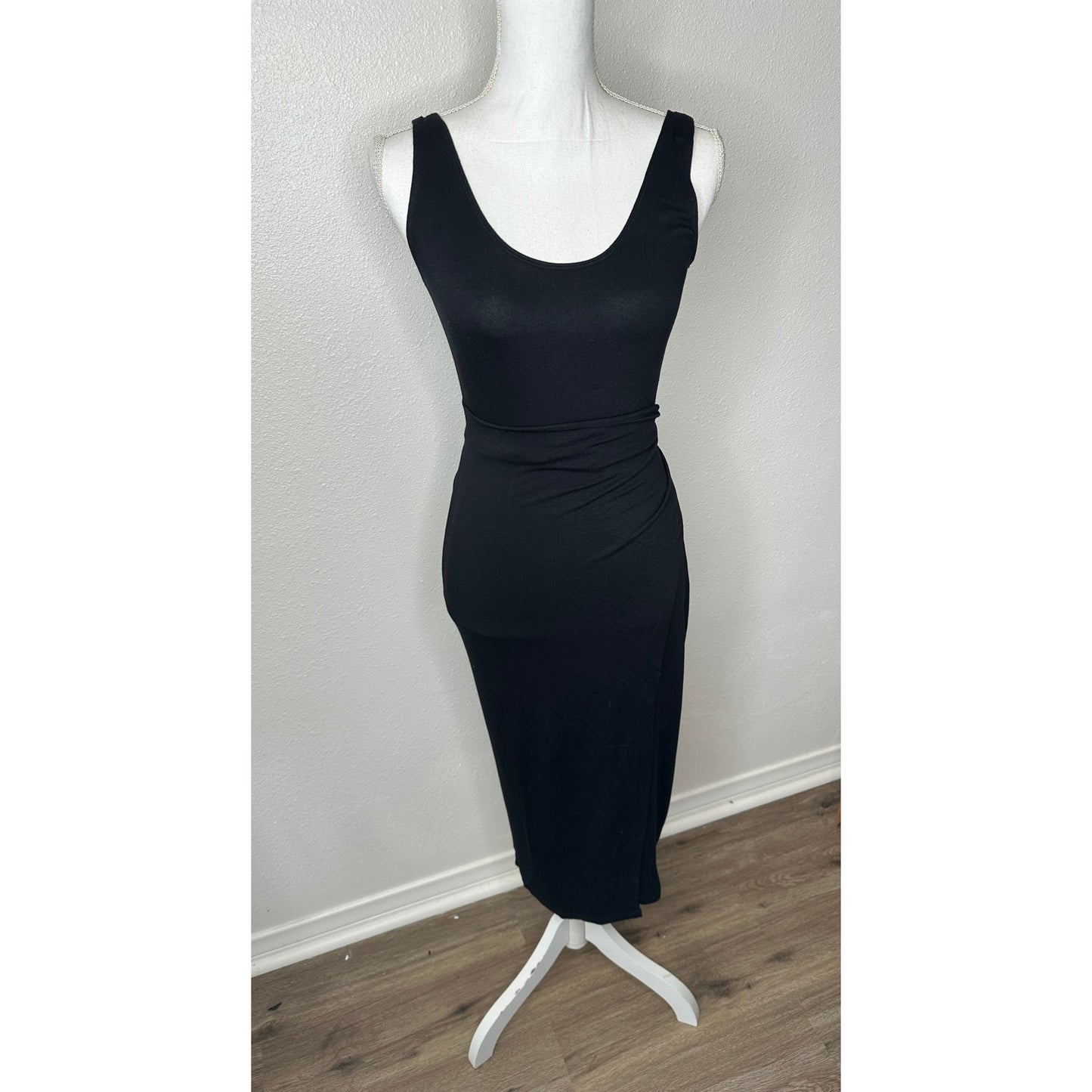 Vince Black Faux Wrap Tank Midi Dress XS Sleeveless Stretch Jersey