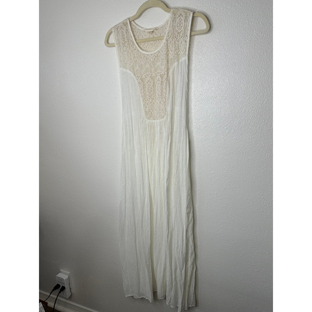 Lovestitch White Ivory Gauze Maxi Dress Lace Racerback Boho Cover Up