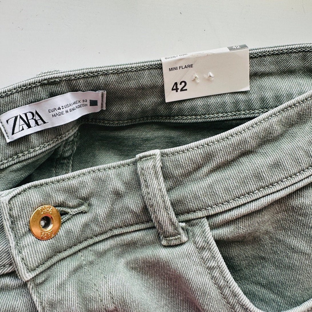 NWT Zara Olive Mini Flare High Rise Flare Leg Ankle Stretch Jean 10
