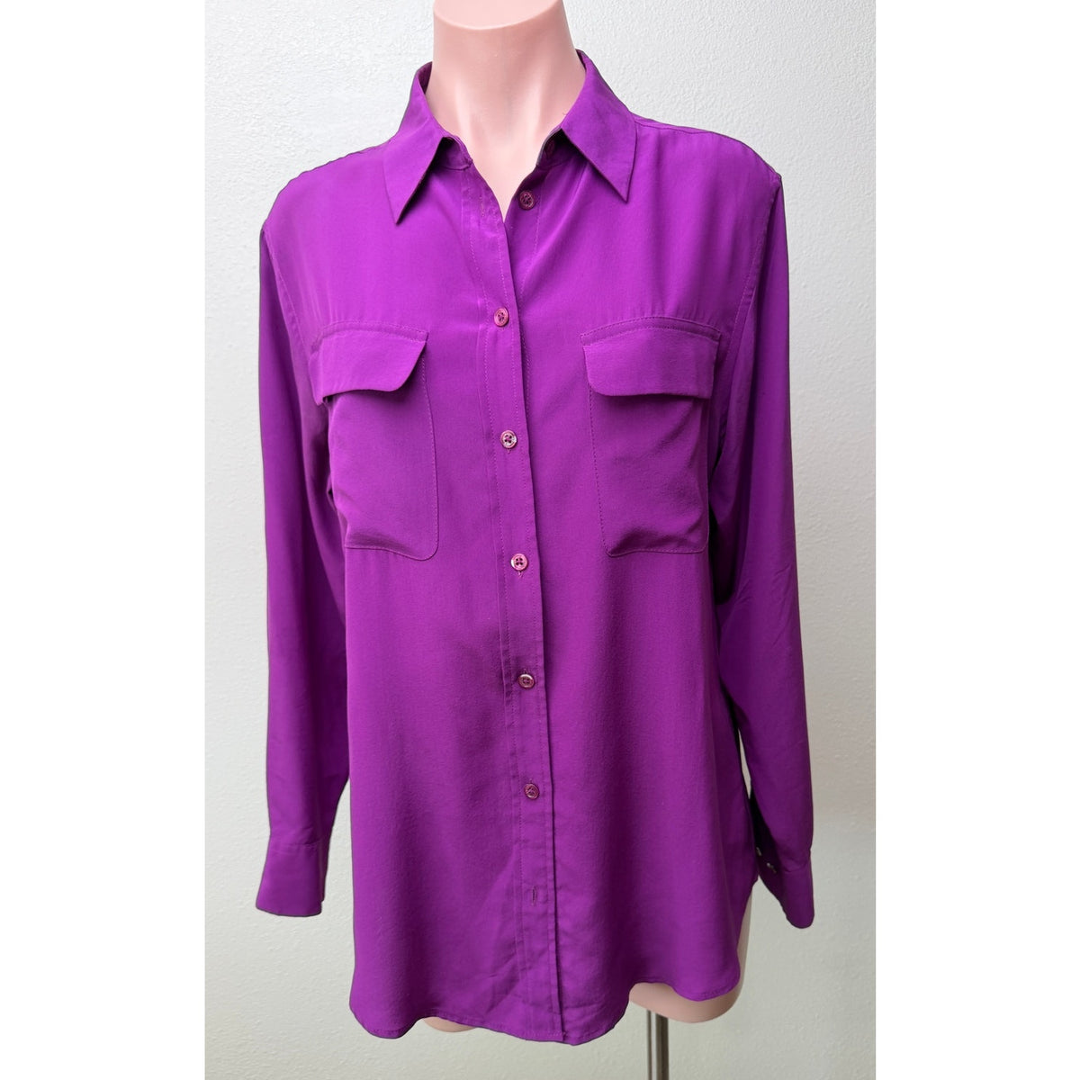 Equipment Purple Silk Button Front Shirt Women S