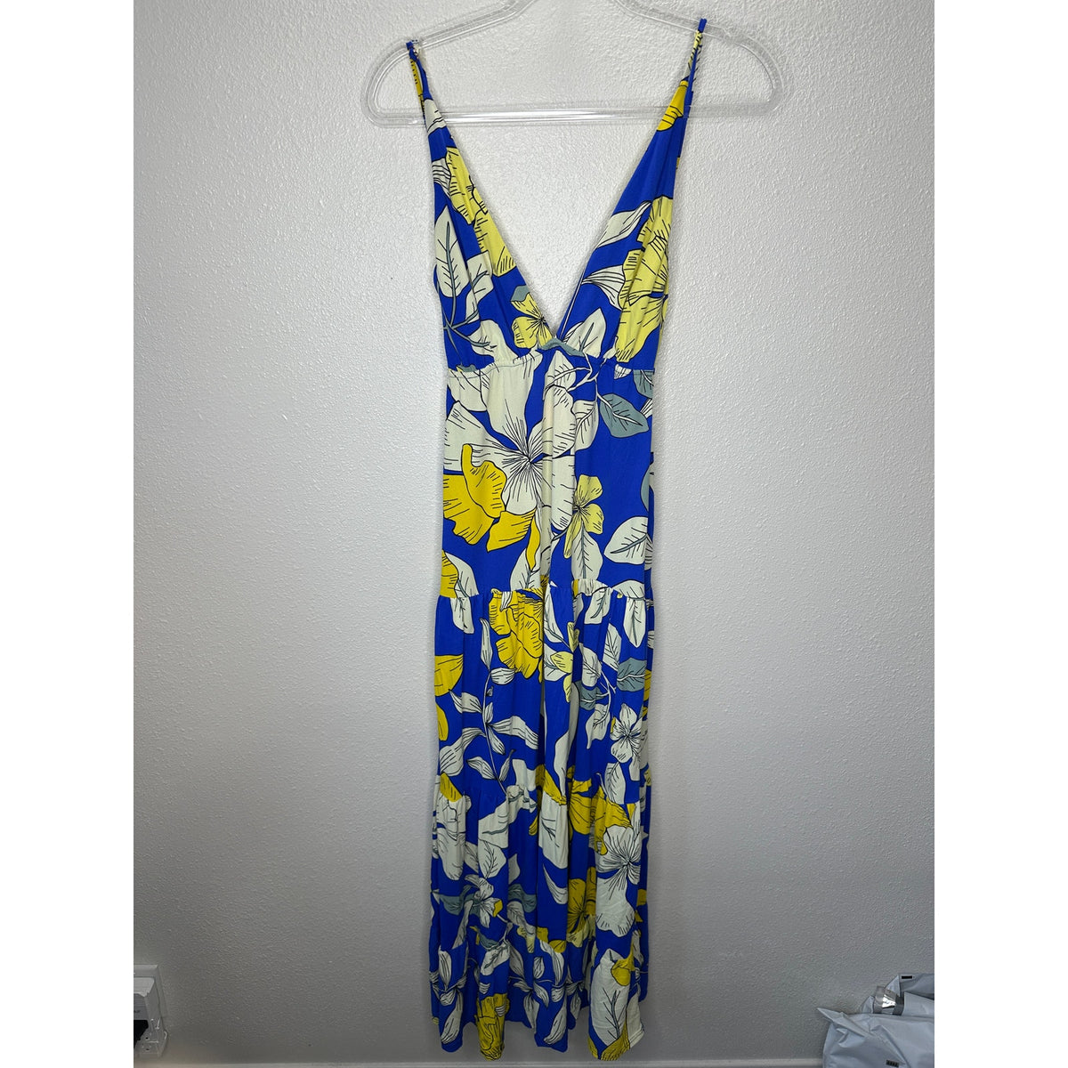 Maaji Bright Yellow White Royal Blue SandCastle Sleeveless Maxi Dress S