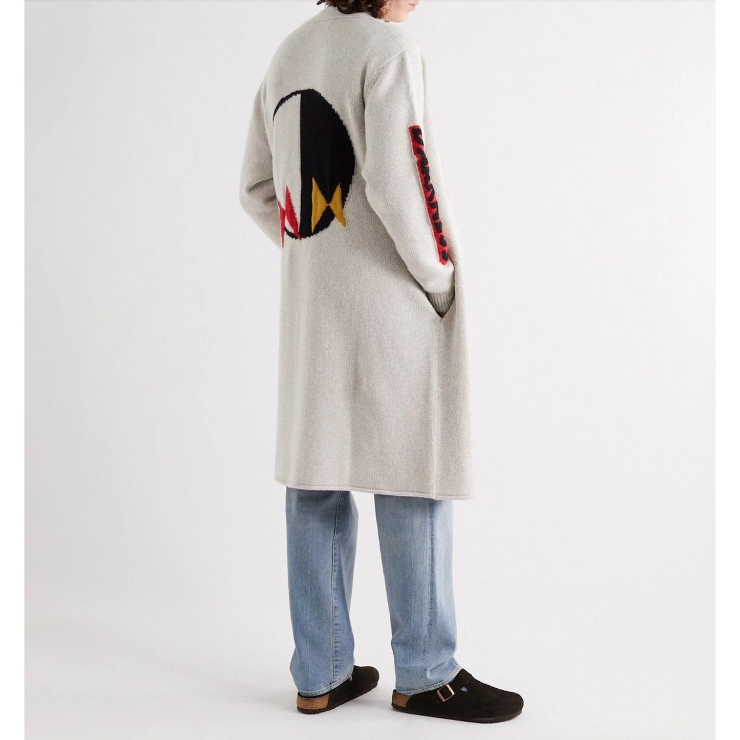 The Elder Statesman Tan Intarsia Long Line Cashmere Cardigan L