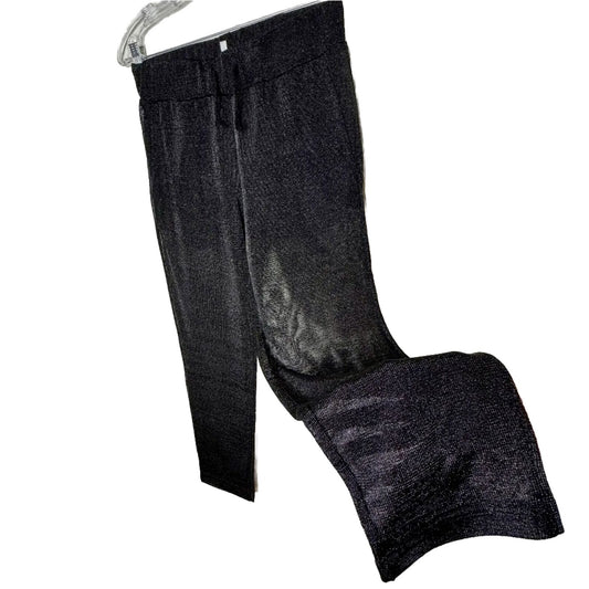 Elaine Field Black Metallic Shimmer & Sheer Mesh Tie Waist Slash Pocket Pants 1