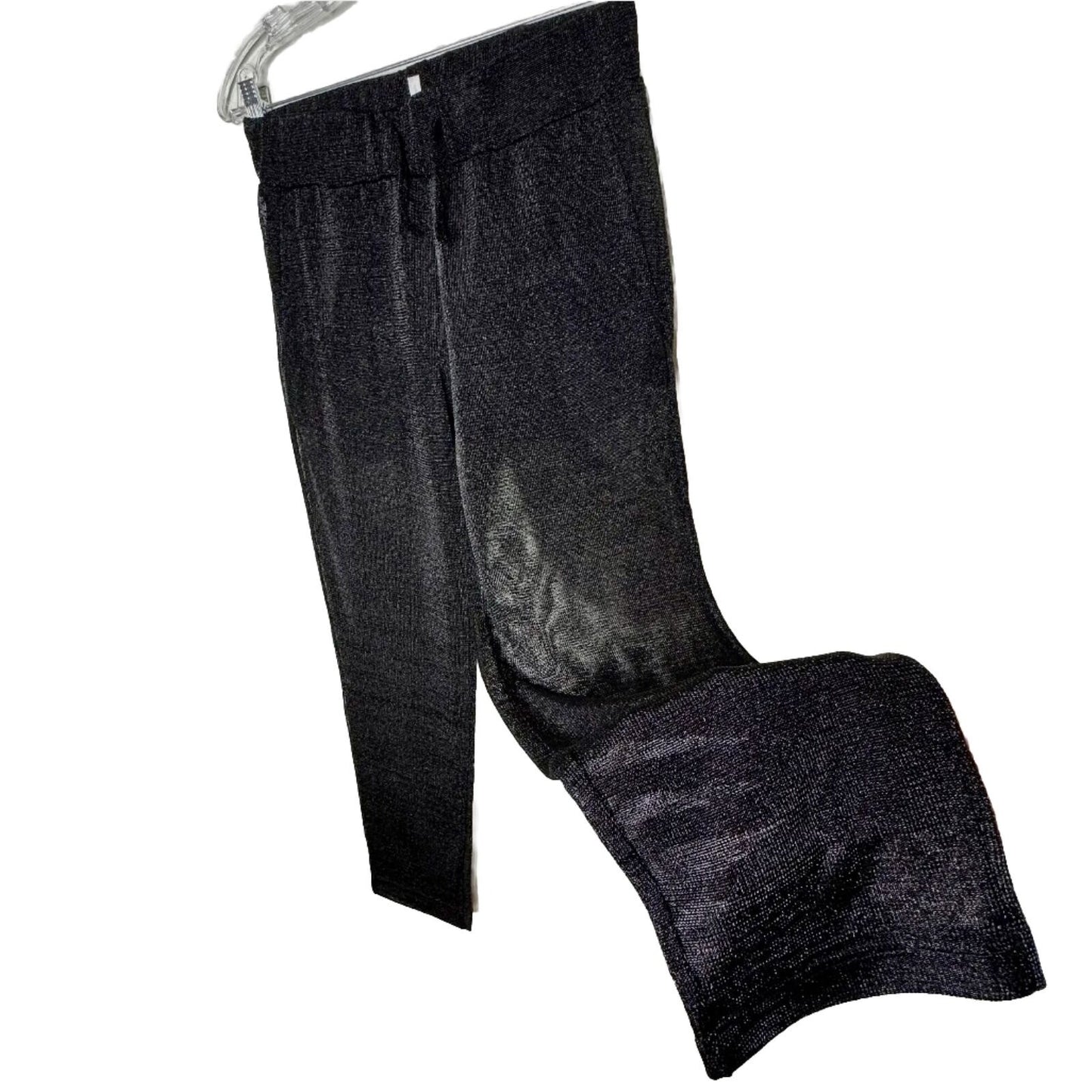 Elaine Field Black Metallic Shimmer & Sheer Mesh Tie Waist Slash Pocket Pants 1