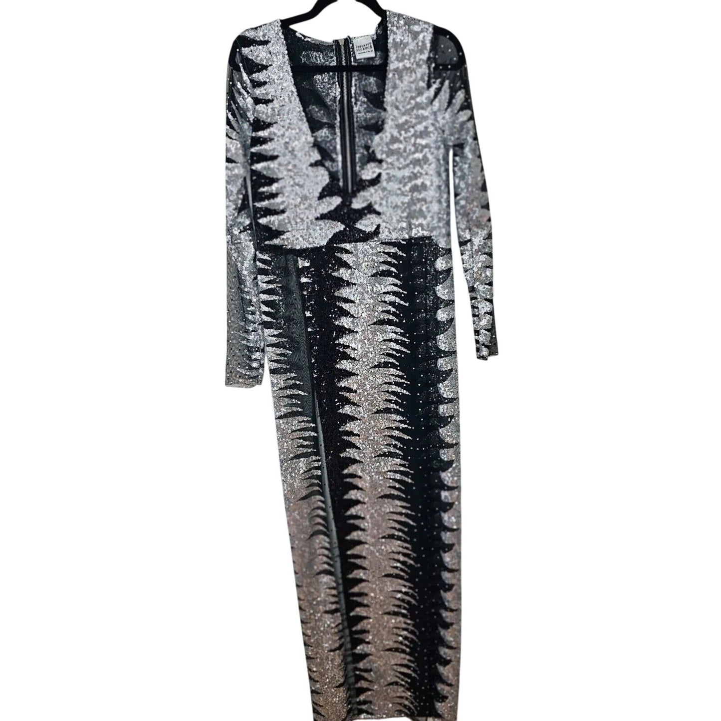 Isolated Heroes Handmade In The UK Black & Silver Sequin Mesh Maxi Dress Large