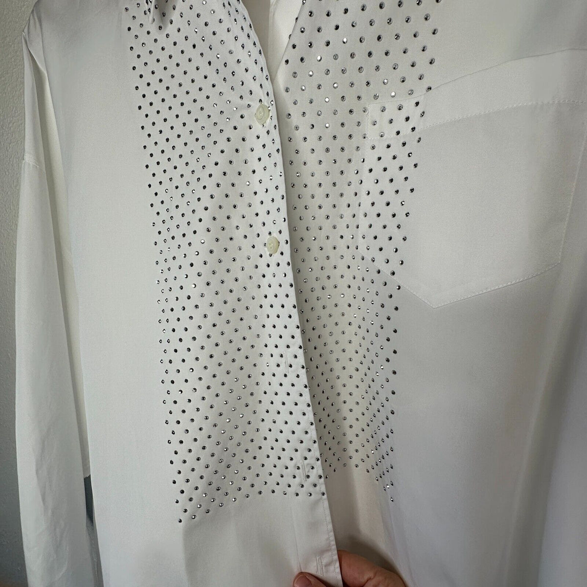 Prada White Long Sleeve Front Button Rhinestone Encrusted Collar & Front Shirt