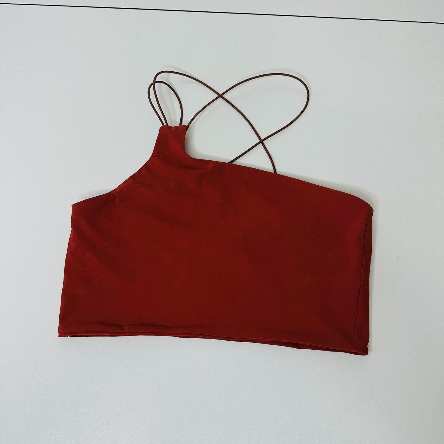 Alix NYC Rust Avon Asymmetrical Neckline One-Shoulder Spaghetti Strap Crop S