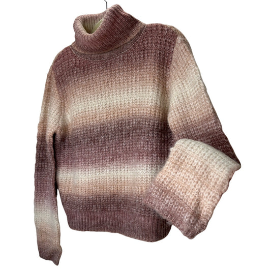 a. peach Cream Peach & Muted Red Striped Turtleneck Crop Sweater S