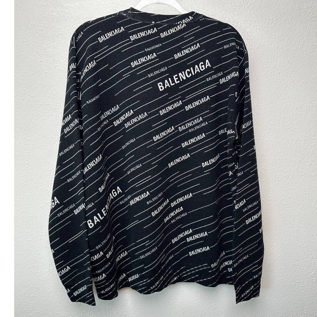 NWT Balenciaga Logo Intarsia Wool-Blend Sweater Black Men's XL