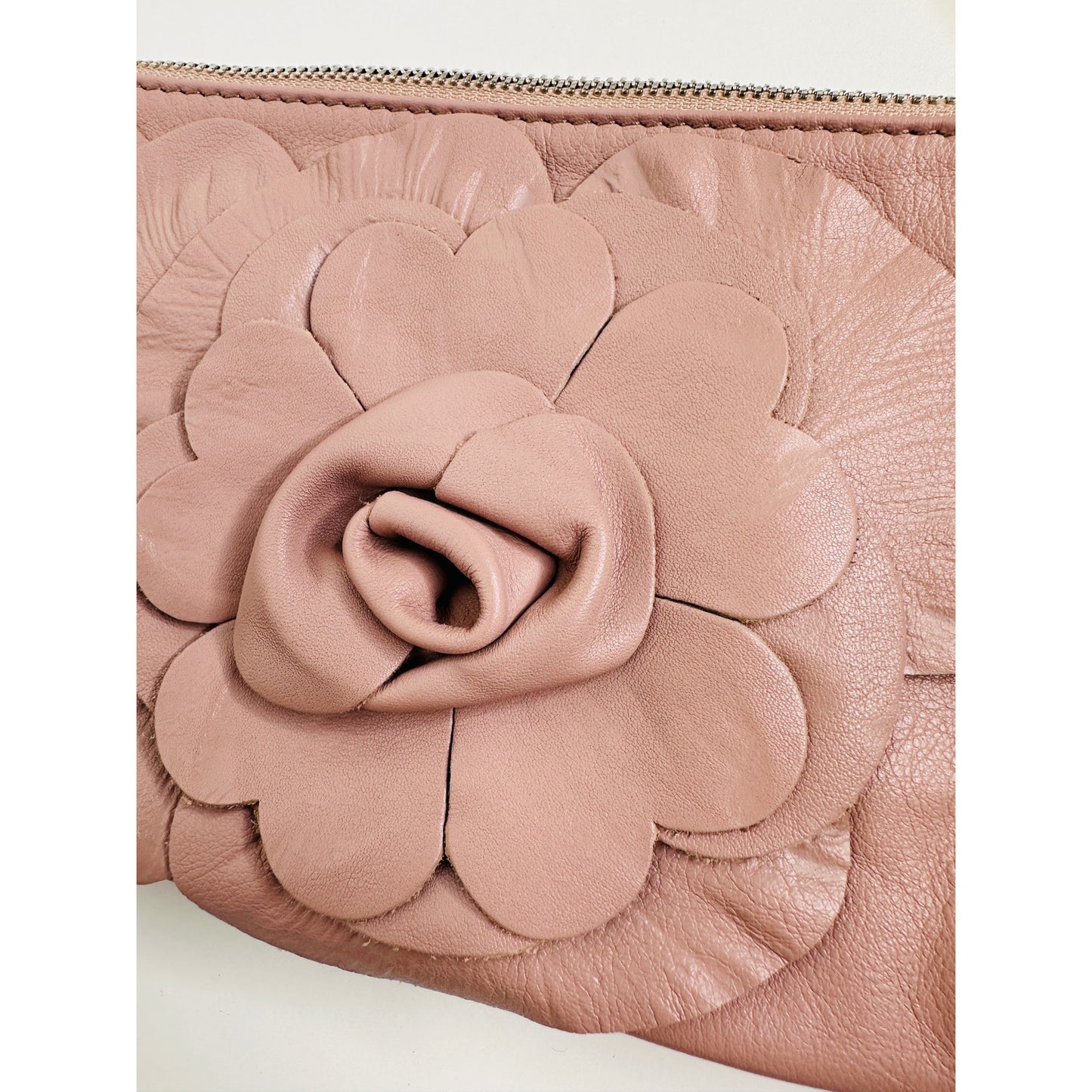 NWOT Furla Dusty Pink Floral Leather Embellished Handbag